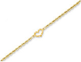 Diamond Cut Rope Chain Anklet with Heart in 14K Yellow Gold 10 Inches